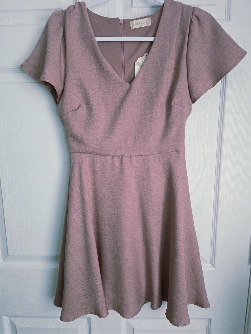 NWT Altar'd State Pink Mauve Flutter Sleeve Faux Wrap Skater Dress Small